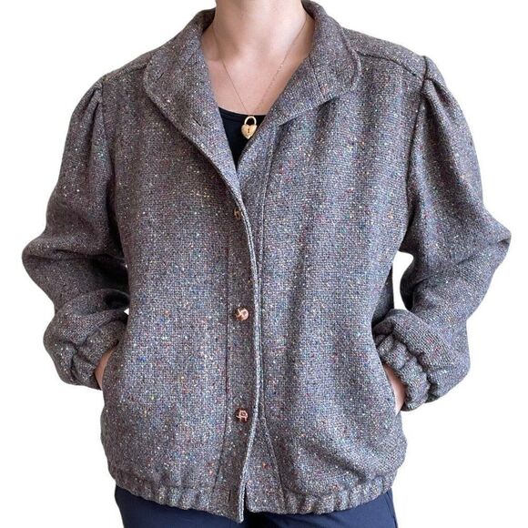 Vintage 80s Womens Larry Levine Donegal Rainbow Tweed Bomber Jacket Sz L - Picture 8 of 12